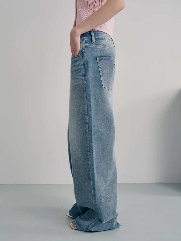 JCAESAR WOMEN Washed Straight-Leg Relaxed Fit Jeans