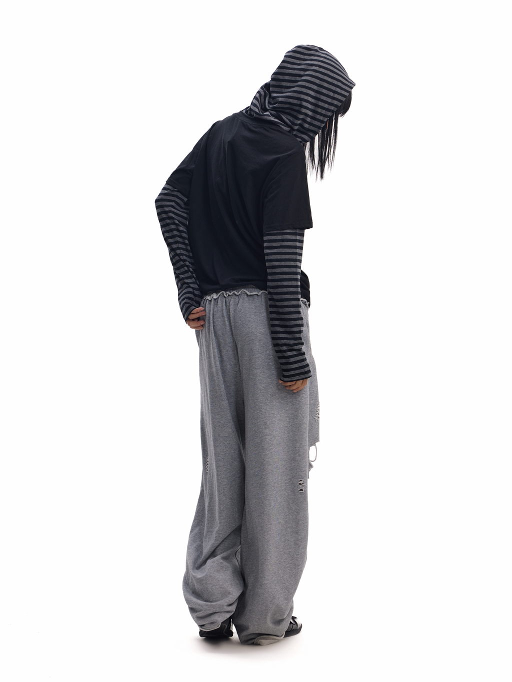 no E mosen Black Striped Studded 245g Breathable Hoodie