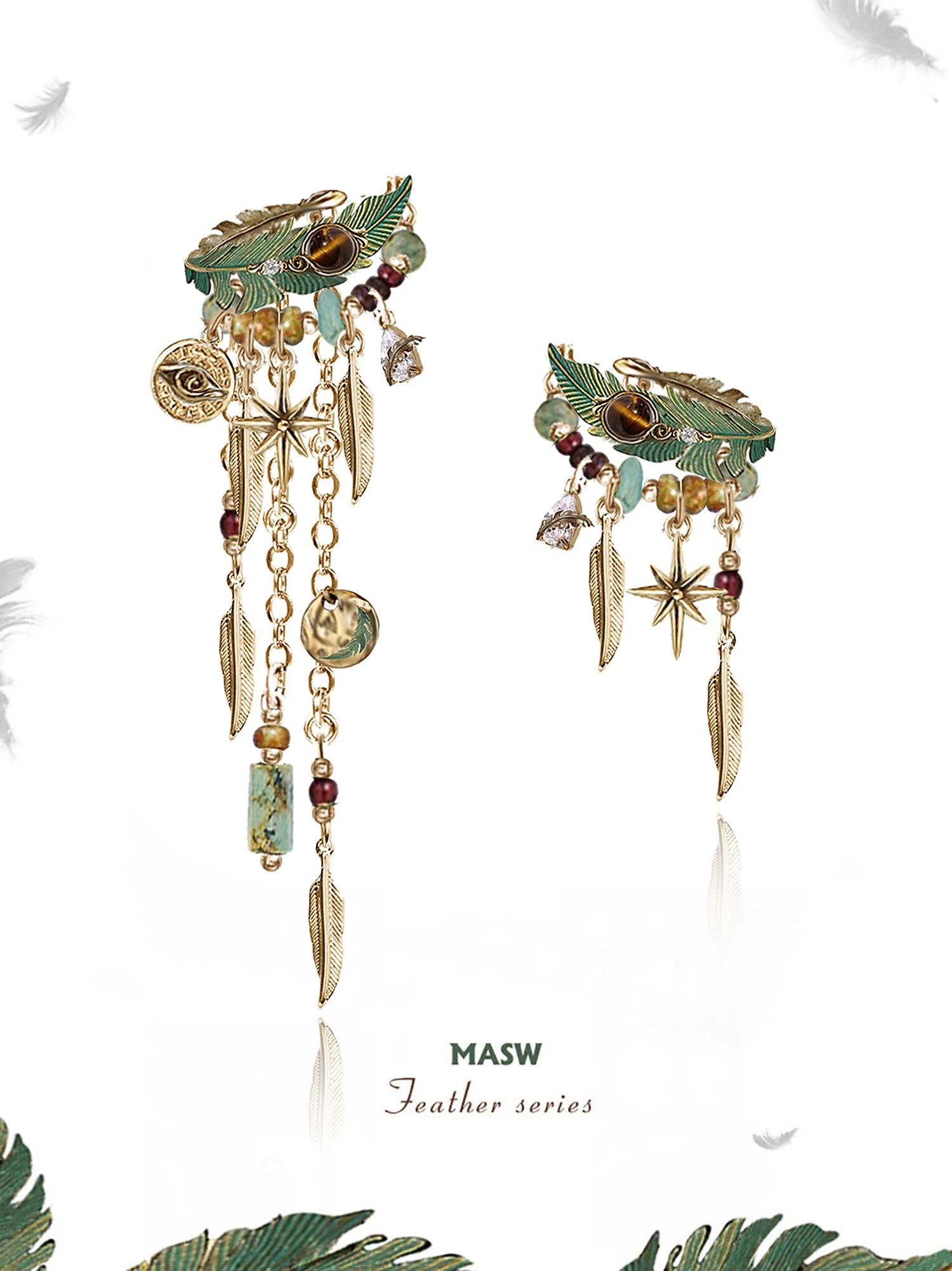 MASW Green Feather Tassel Ear Cuff