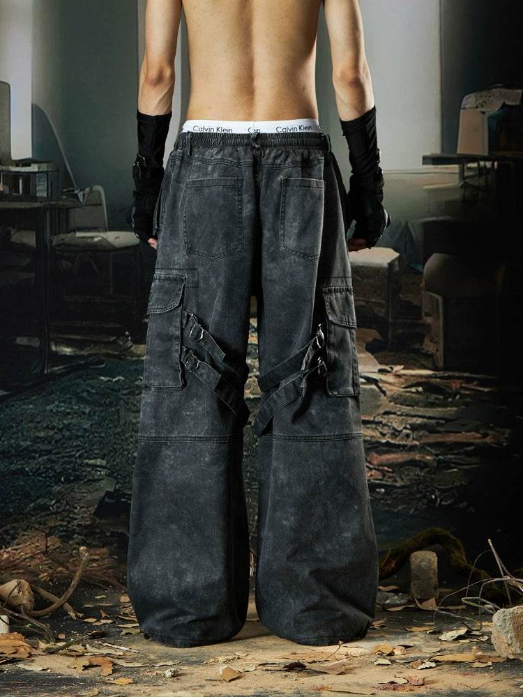 NOMANIAI Loose pleated multi-pocket overalls