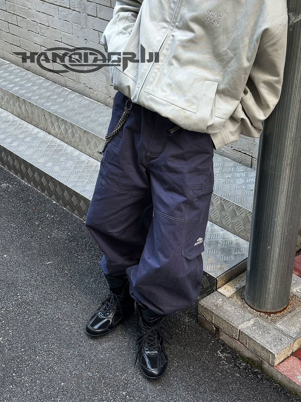HANQIAORJI Splicing High-top Black Boxing Boots
