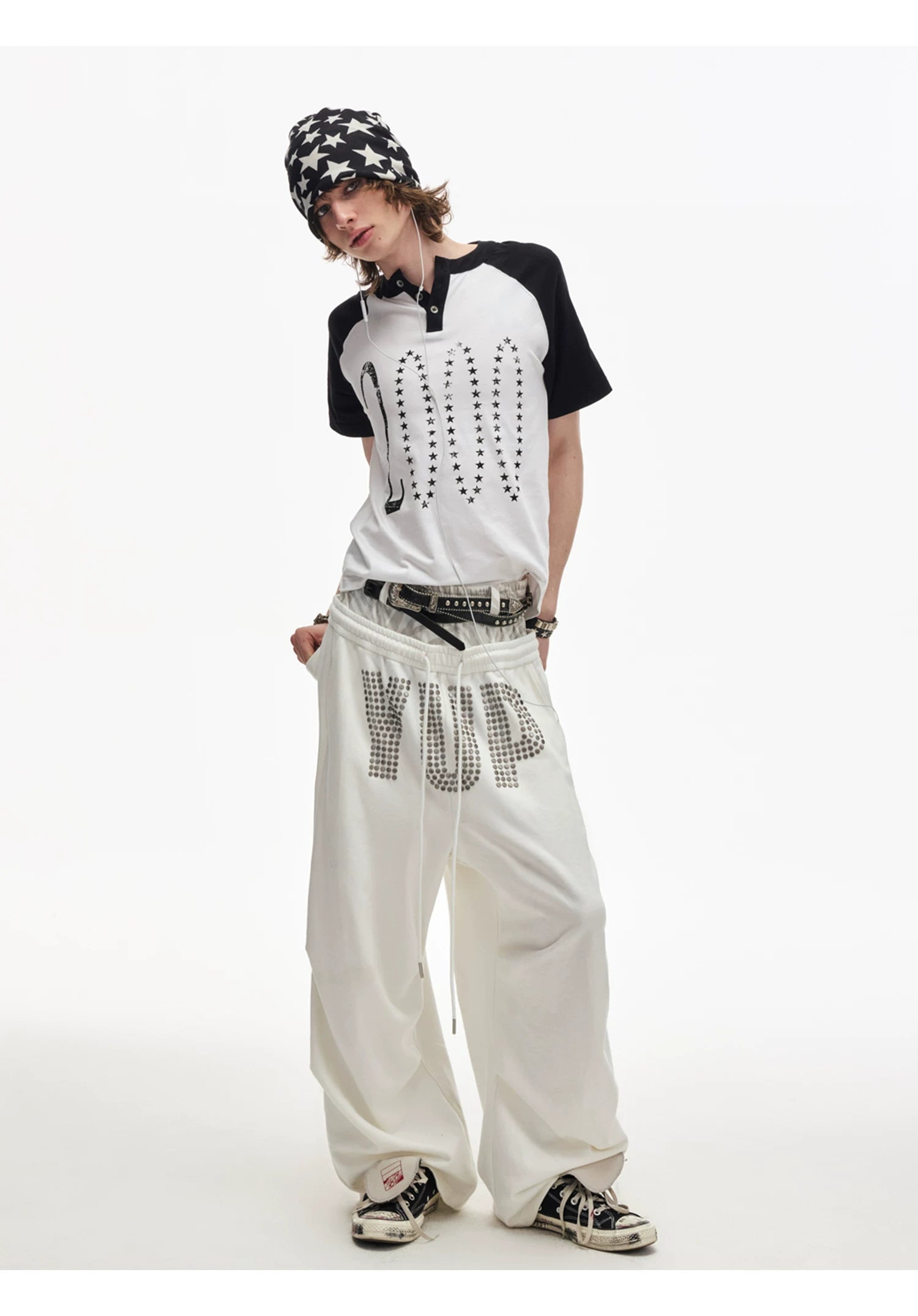 Yemanup Retro Starlight Print Shoulder Sleeve Tee