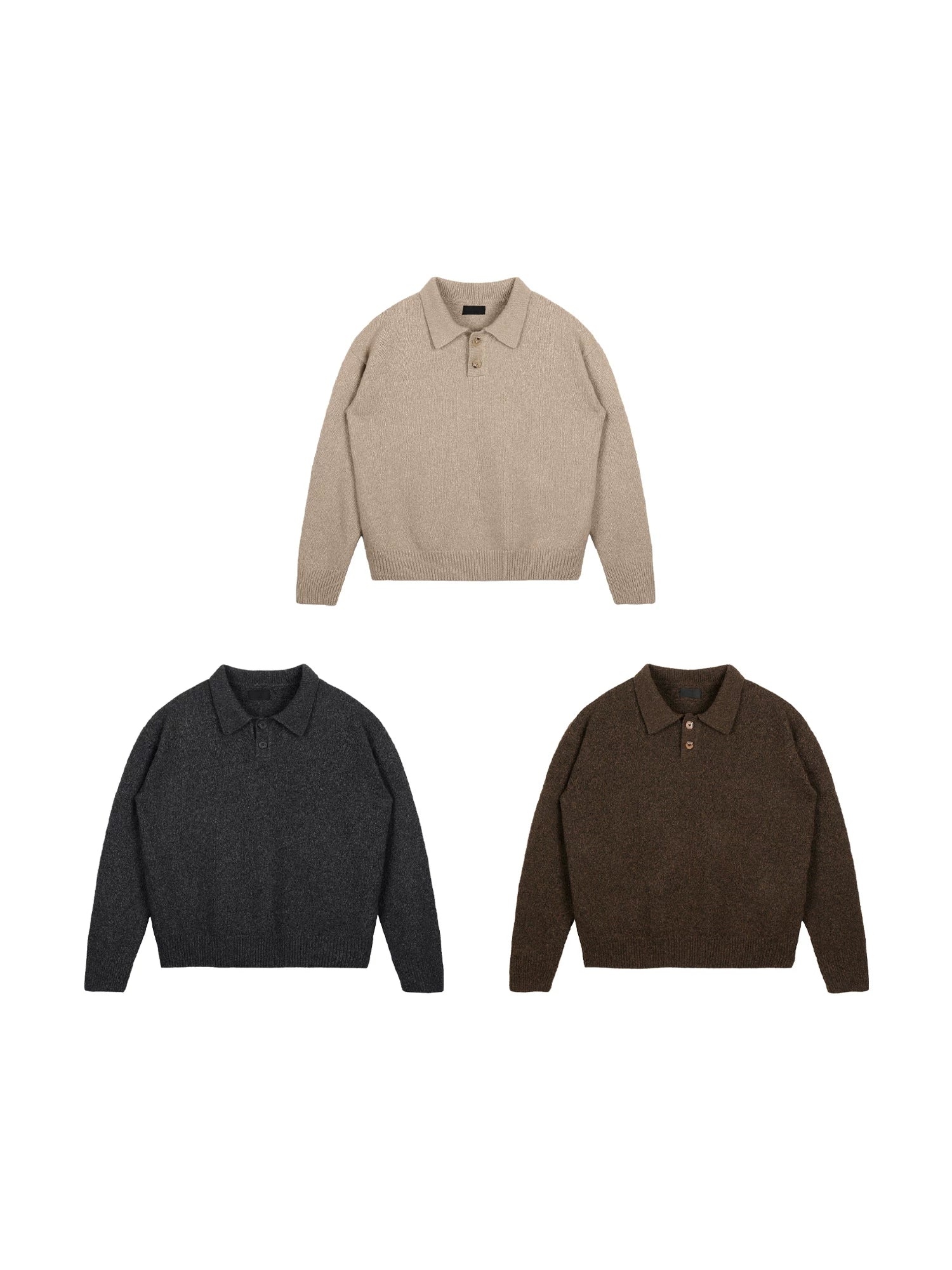 Plus No Logo Polo Collar Soft and Waxy Heattech Knitting Shirt