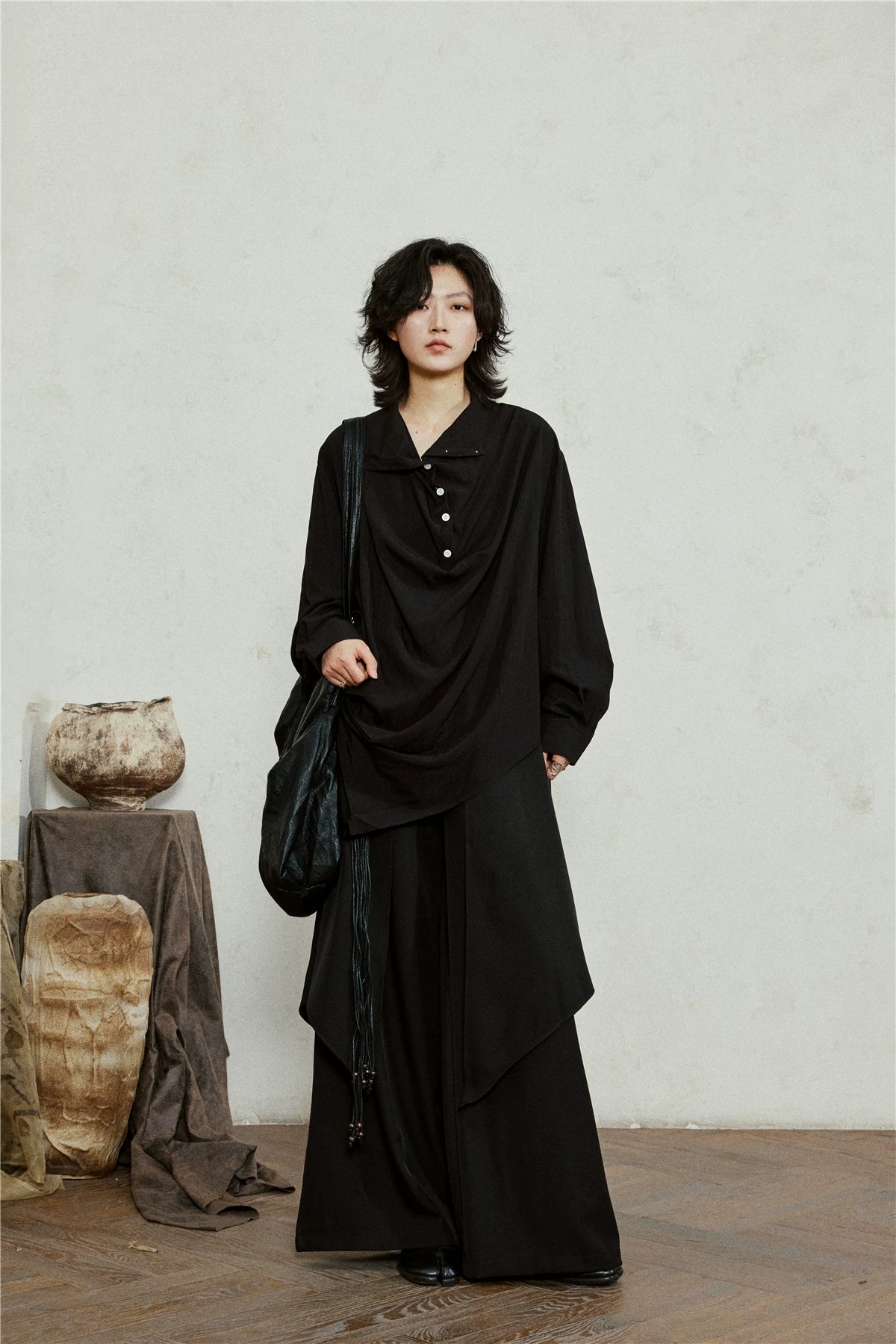 SUNYVONNE Irregular Bevelled Edge Loose Long-sleeved Shirt