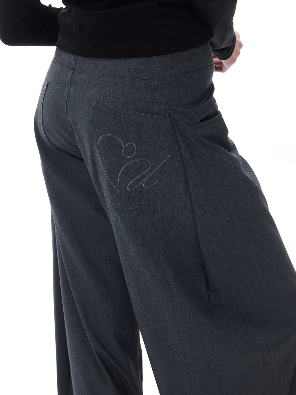 COSTUSTOOT Grey Pleated High-Waist Wide-Leg Trousers