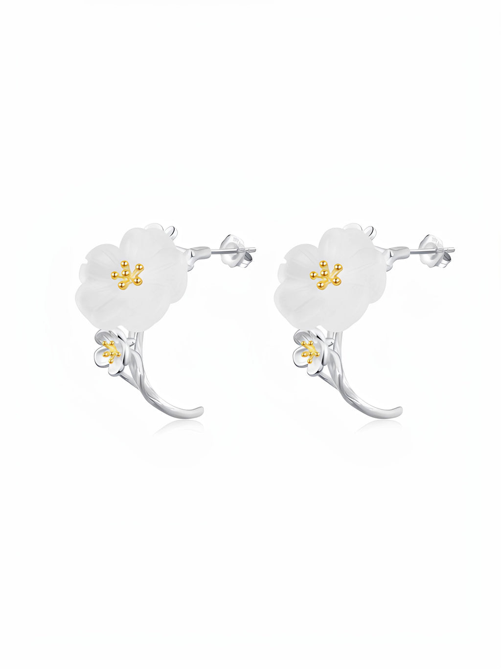 NO SOLUTION Silver Plum Flower Premium Earrings