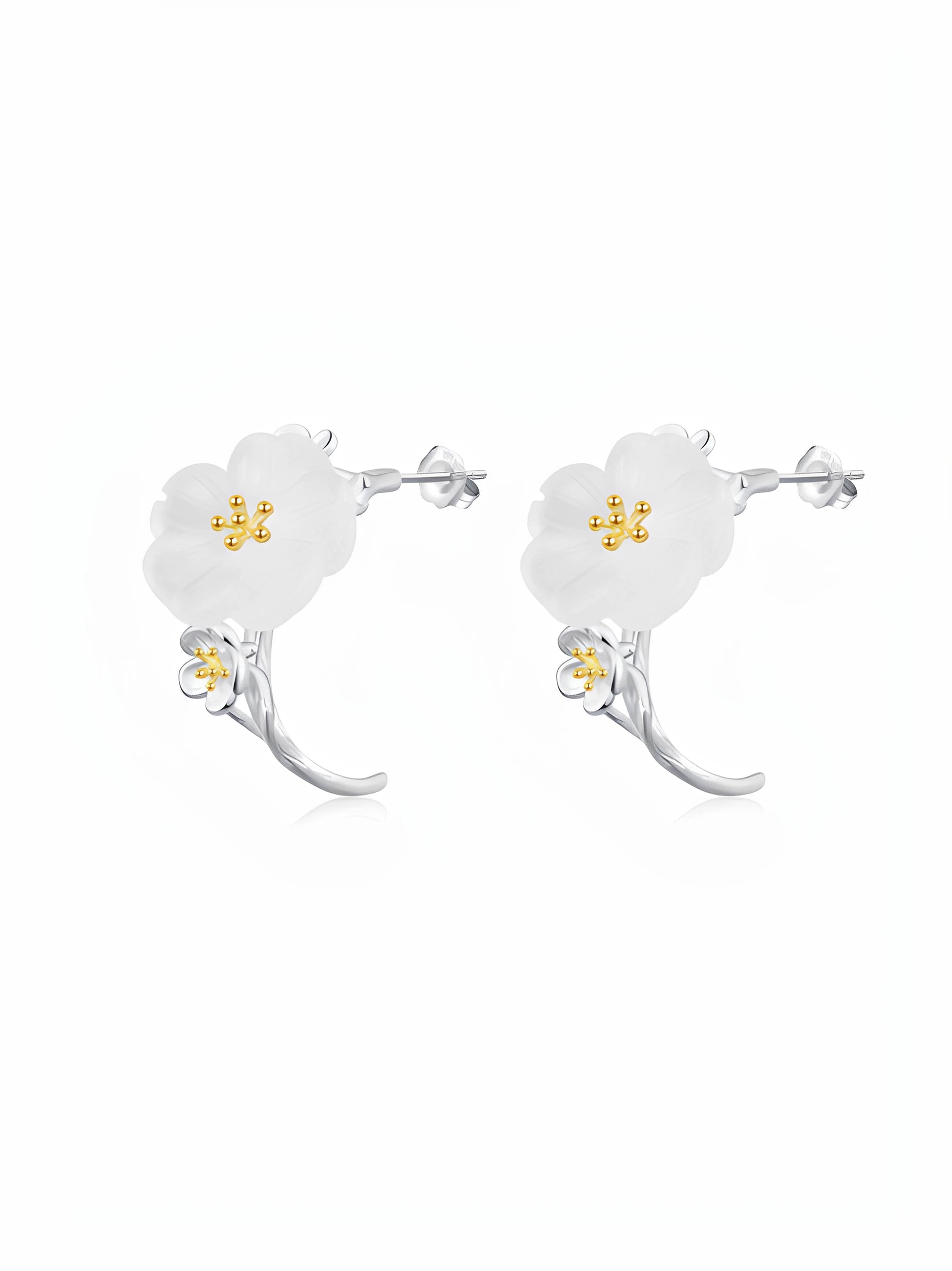 NO SOLUTION Silver Plum Flower Premium Earrings