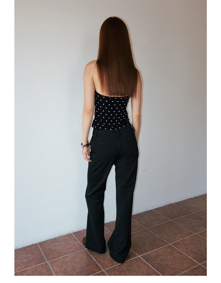 FUNKYFUN Medium and Low Waist Hot-drilled Pinstriped Flared Pants (Clearance)