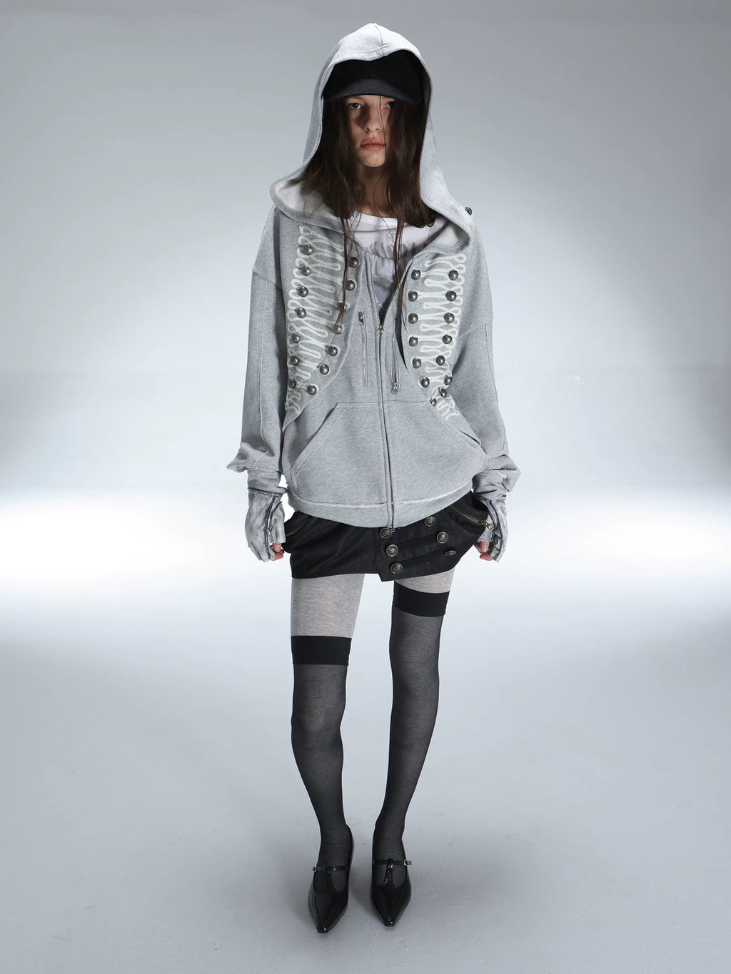 DoublePunch Embroidered Metal Buckle Loose Hooded Jacket