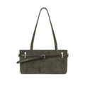 JANDRESS Moss Green Faux Leather Zip-Top Shoulder Bag