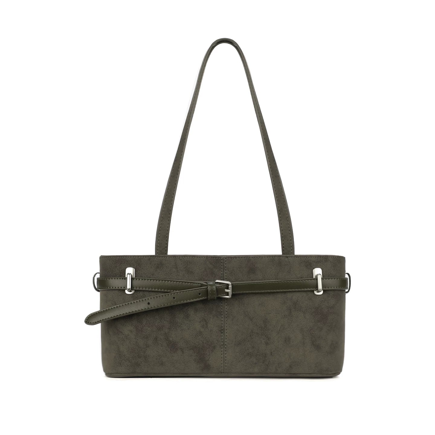 JANDRESS Moss Green Faux Leather Zip-Top Shoulder Bag