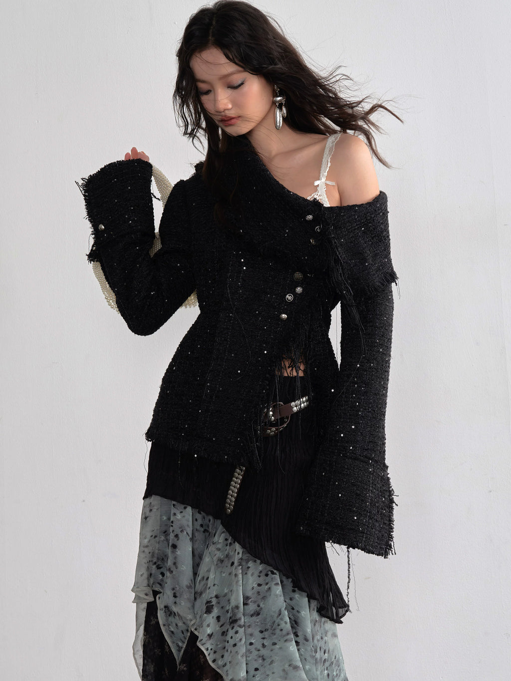 JNYLON Tassel Slanted Front Metal Button Chanel-style Jacket