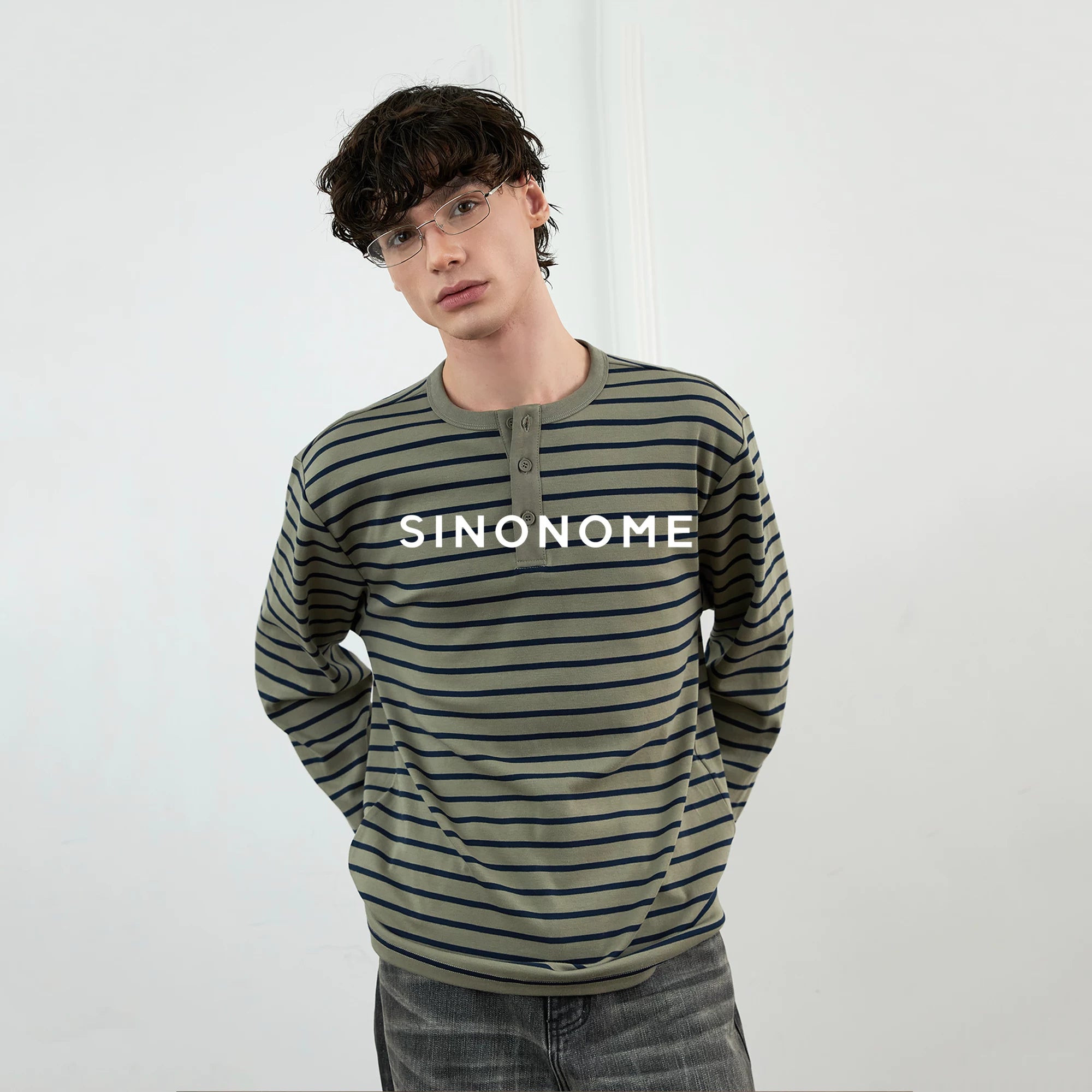SINONOME Lazy Retro Striped Simple Loose Long Sleeves