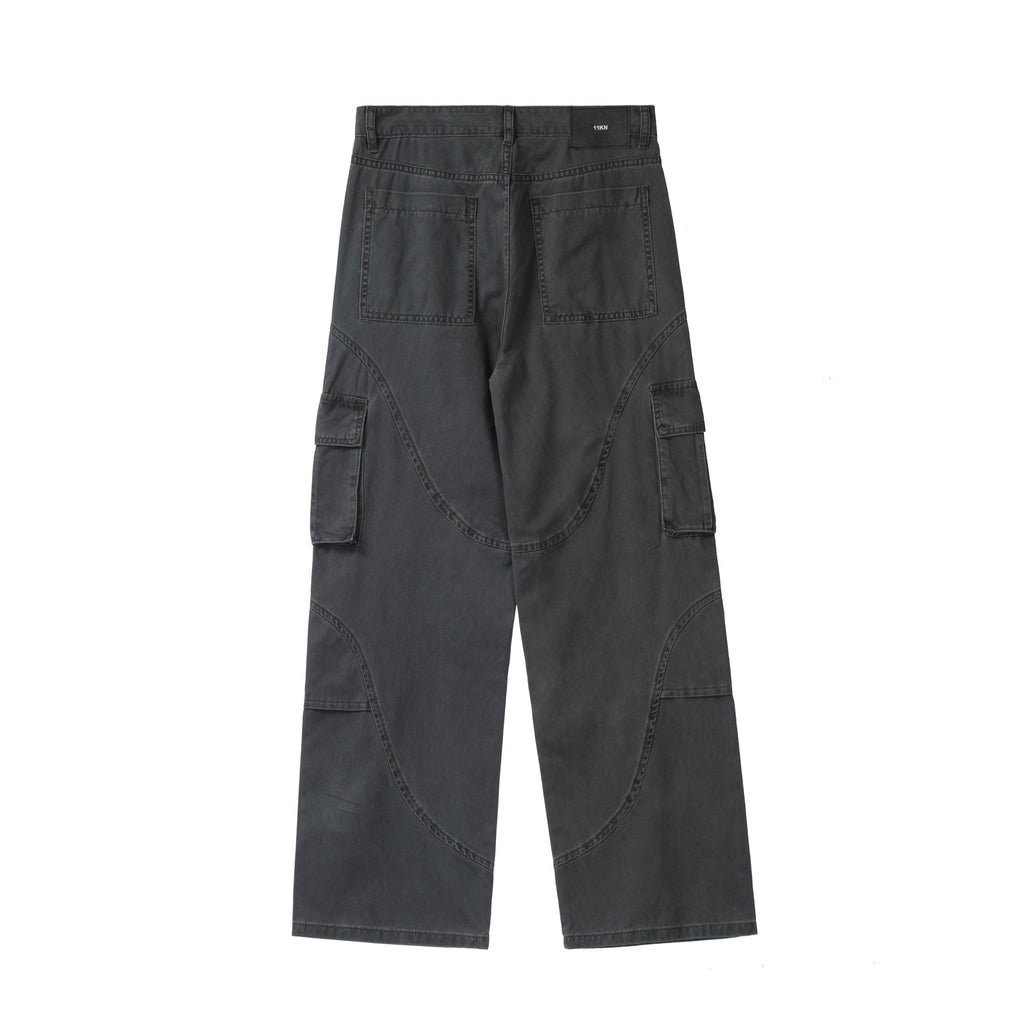11KN Retro Three-dimensional Large Pocket Straight Slacks
