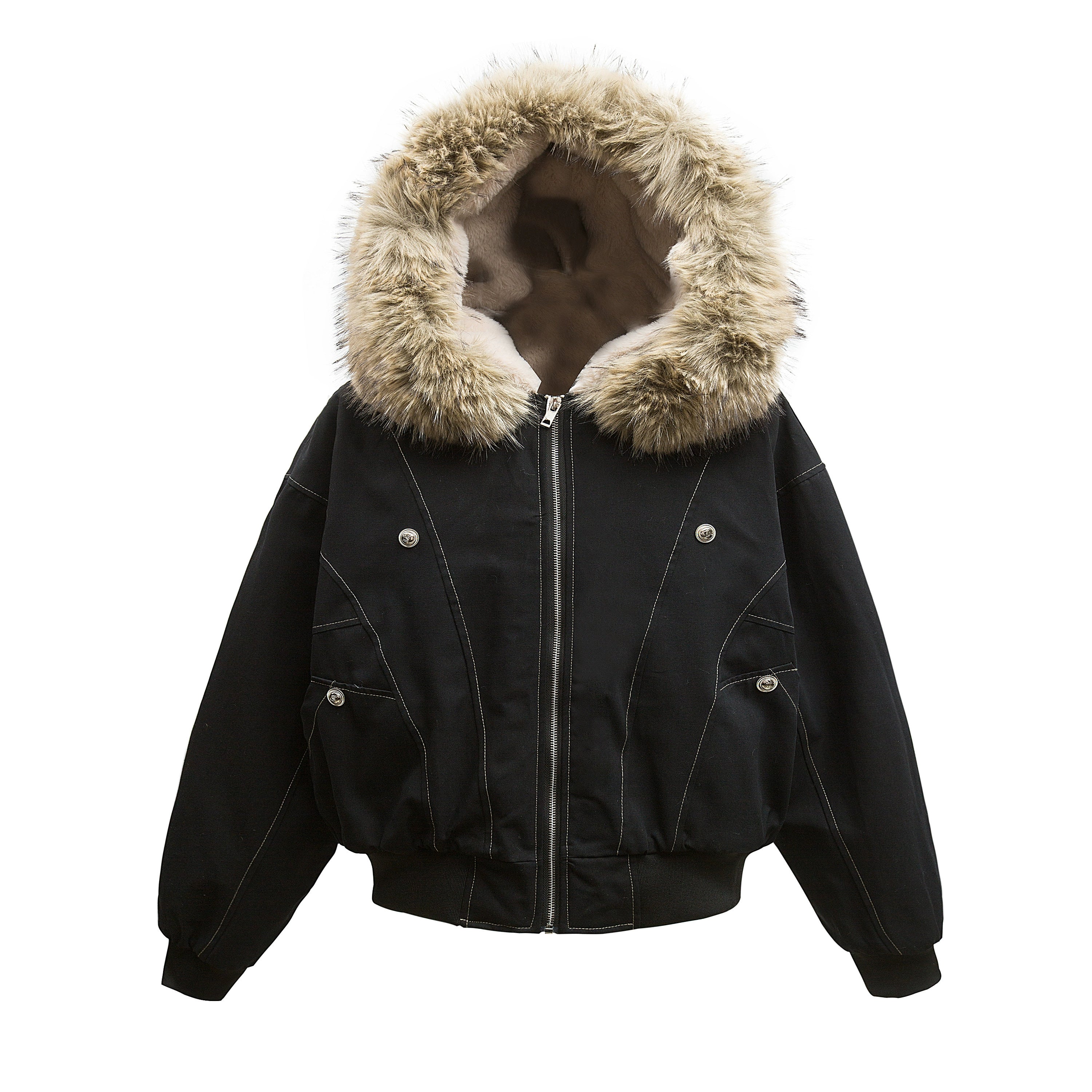 Zuocisankon Thermal Fur Collar Hooded Fleece Jacket