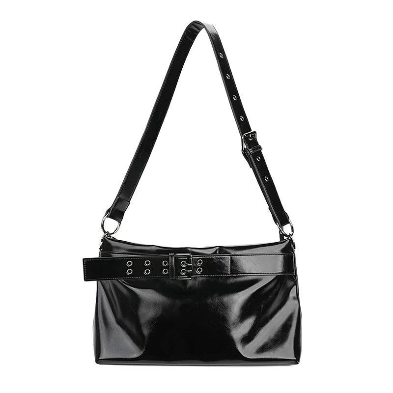 JANDRESS Black Oily Waxed Leather Zip-Top Crossbody Bag