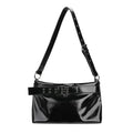 JANDRESS Black Oily Waxed Leather Zip-Top Crossbody Bag