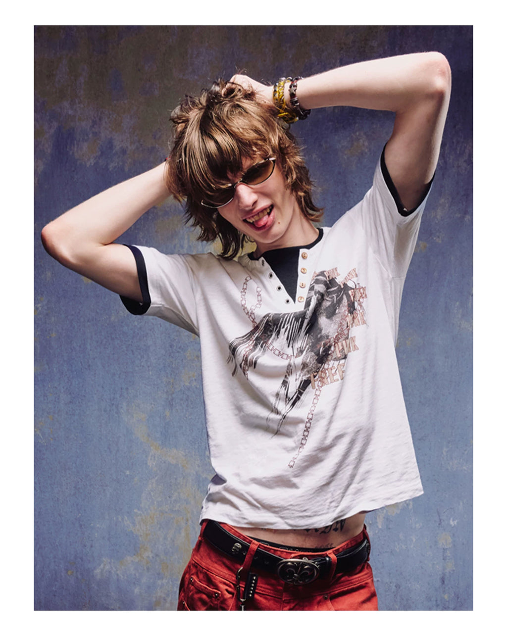 Yemanup Henry Collar Splicing Contrasting Color Versatile Tee