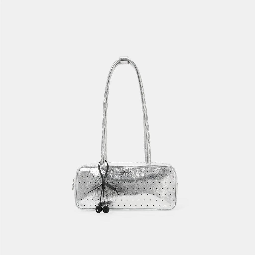 ANGELSKY Silver Polka Dot Leather Zip Underarm Bag