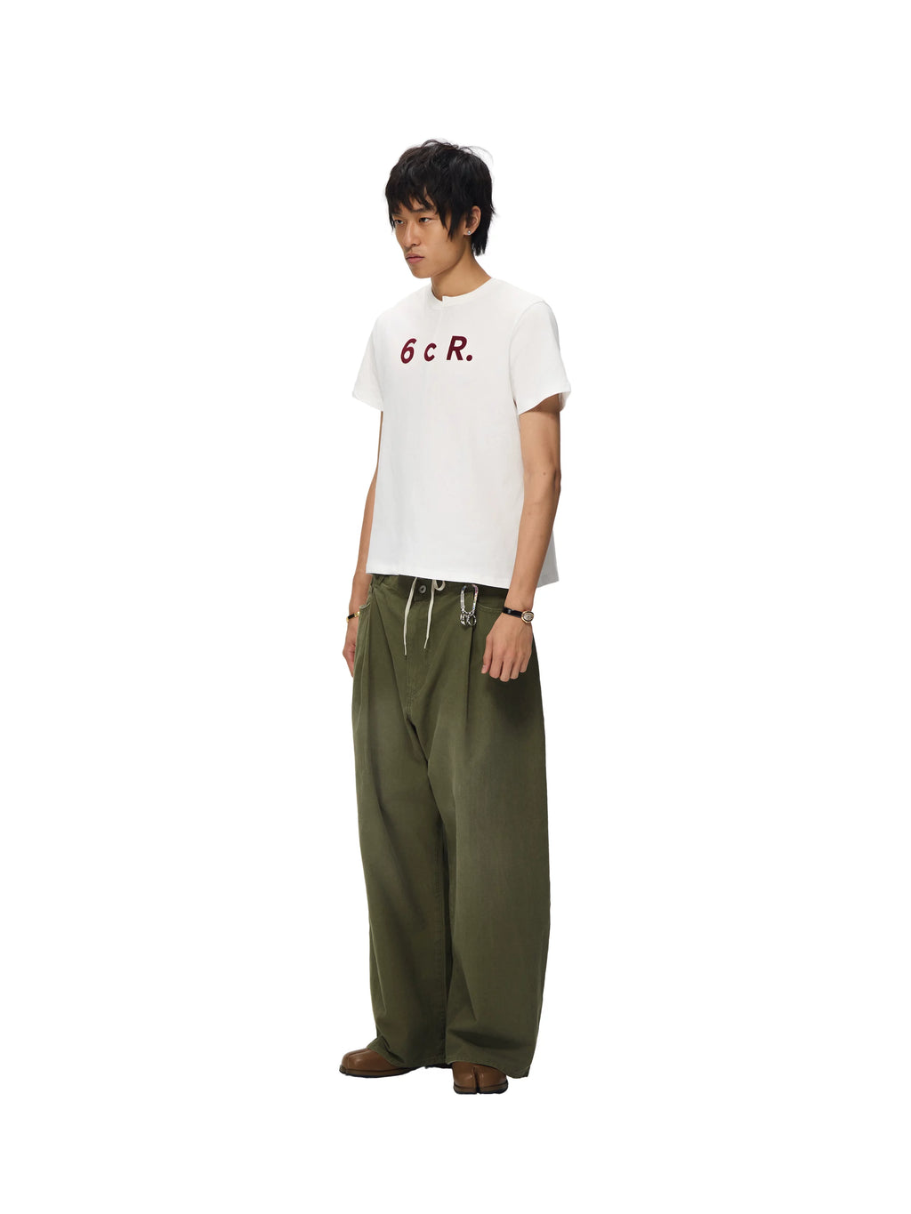 6CRAYON Box Neck Offset Panel Flock Print Tee