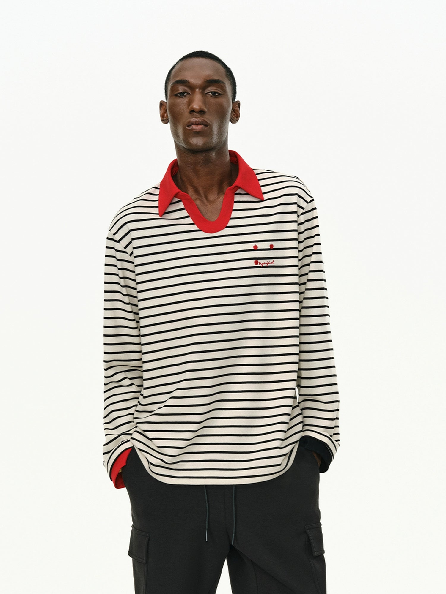 ATRY Striped Retro Loose Contrast Lapel Long Sleeve