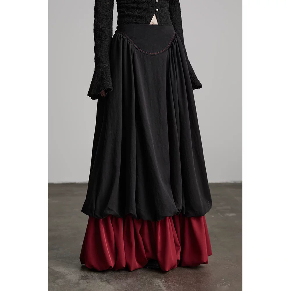 INDULGE Contrast Color Fake Two A-shaped Skirt