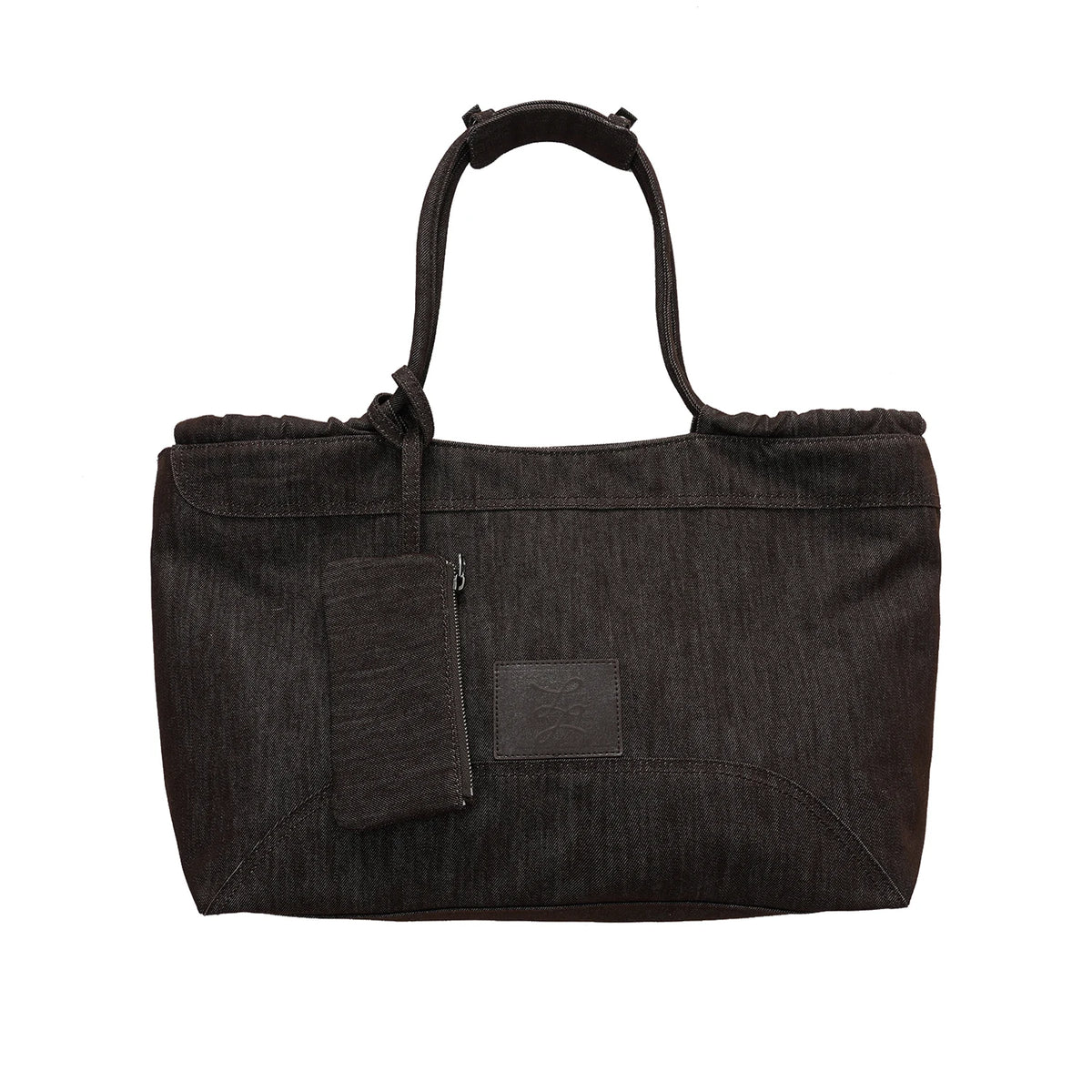 LR MADE Raw Denim Shoulder Bag With Leather Patch - Zip Top