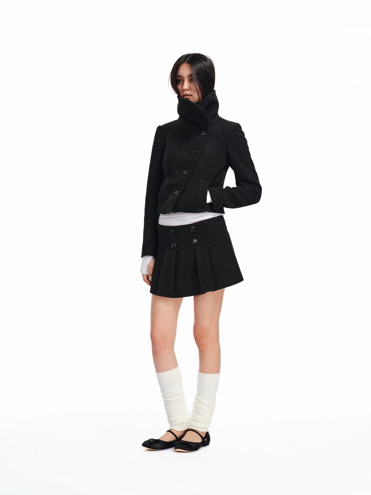 Two Little Guys Woolen Big Lapel Collar Short Jacket Short Skirt Suit