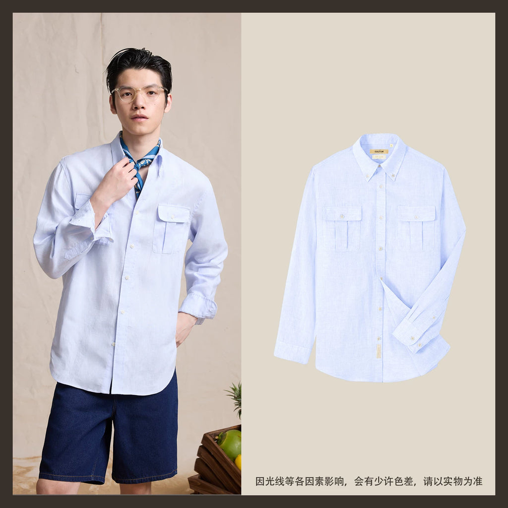 CULTUM French Linen Breathable Regular Fit Button-Down Shirt