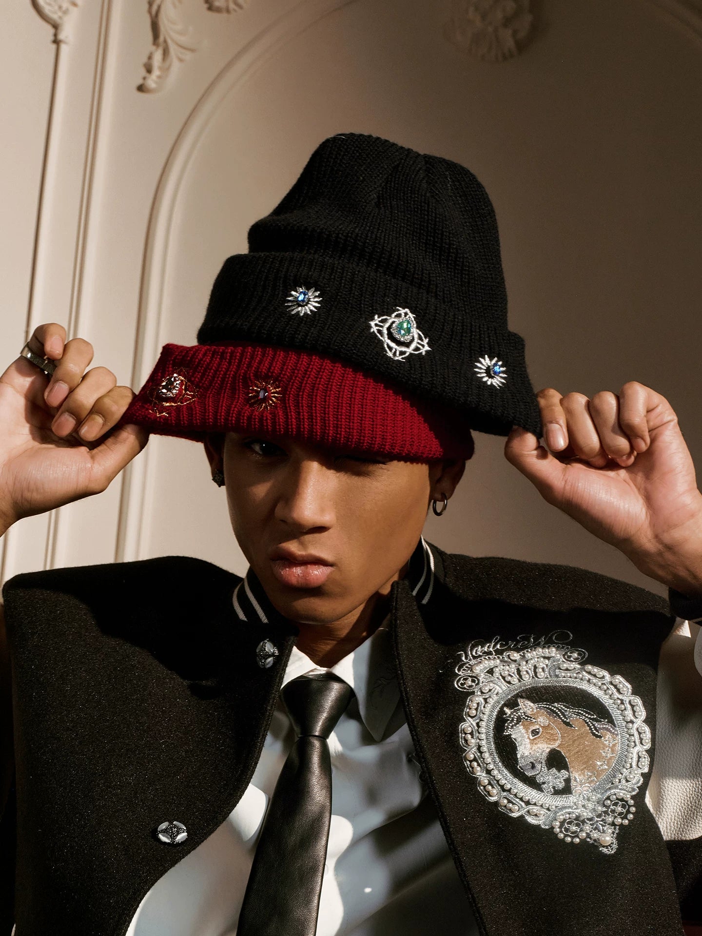 YADcrew Button Embellished Knitted Wool Cap