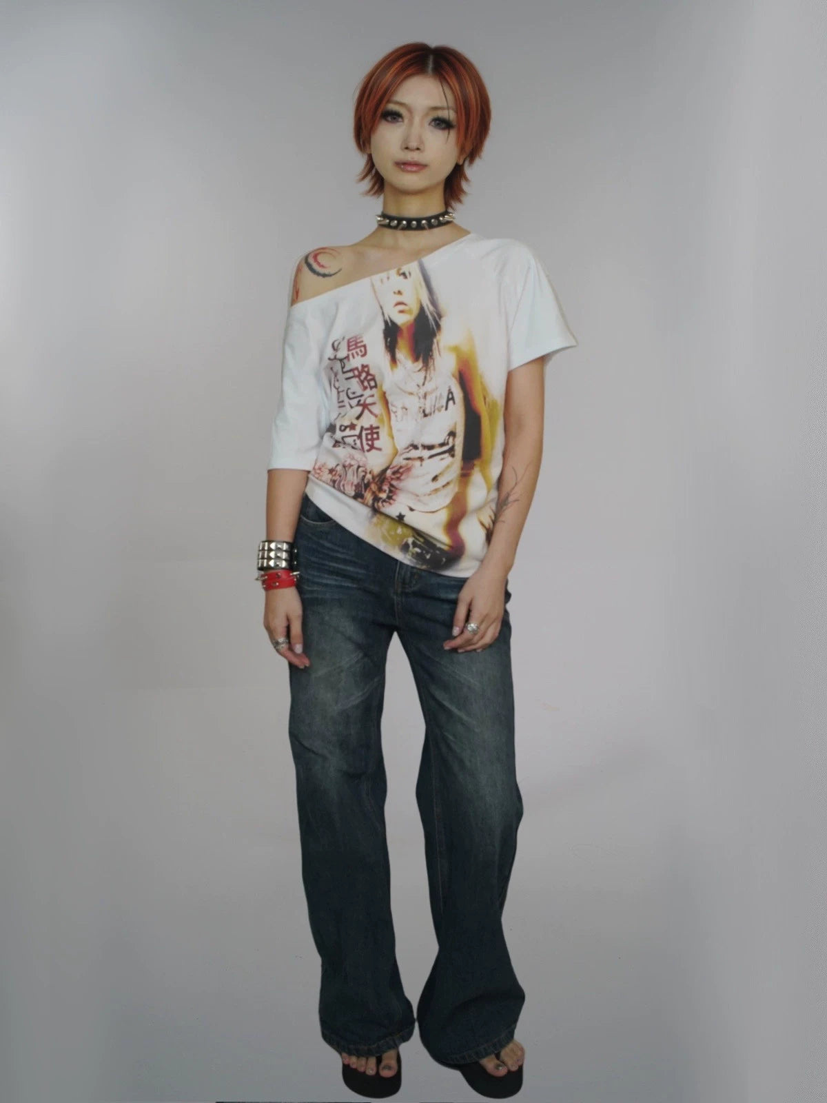 WEBBAR Y2K Antique Spice Girl Slash Shoulder Tee