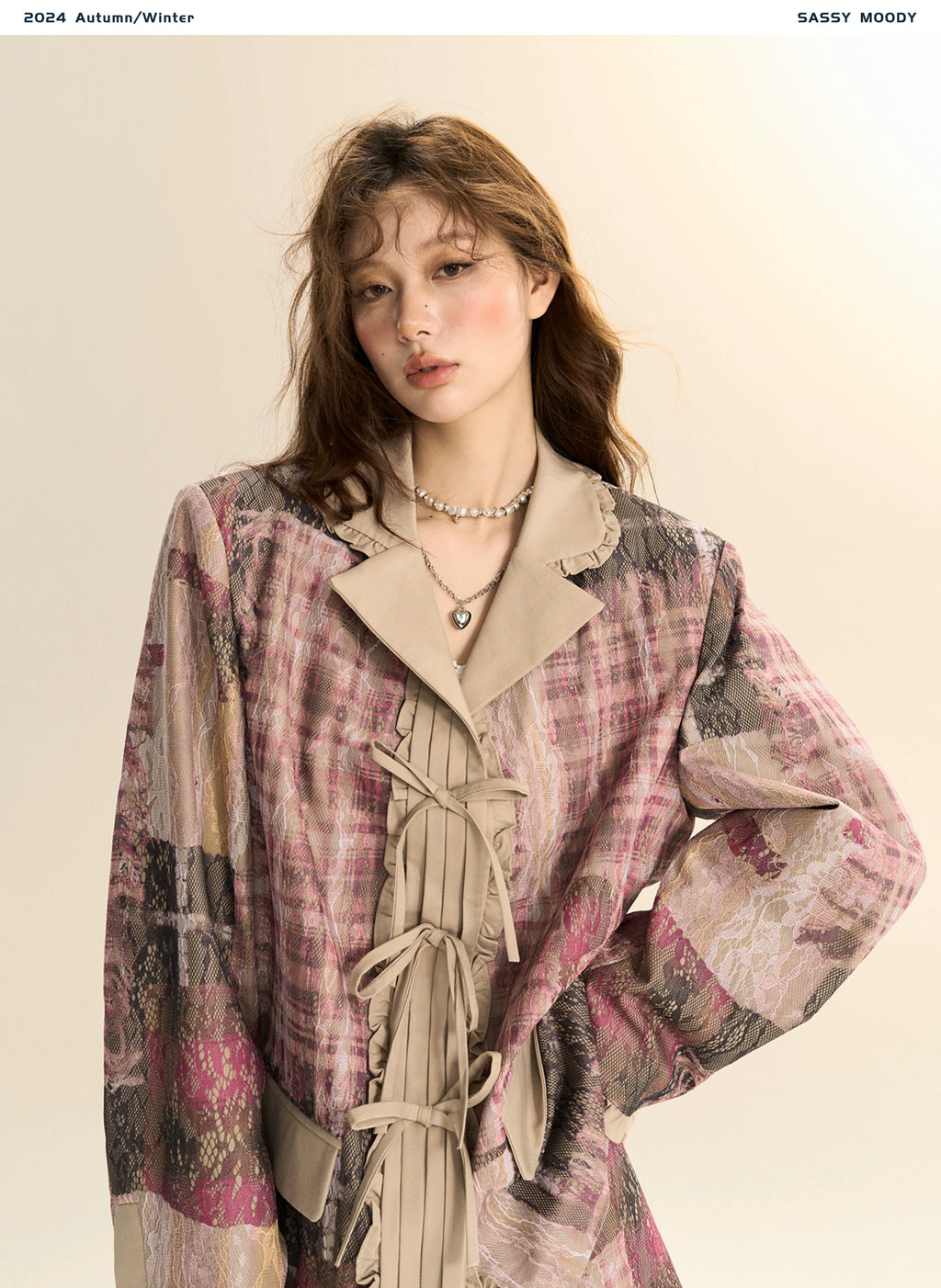 SASSY MOODY Lace Stitched Loose Blazer