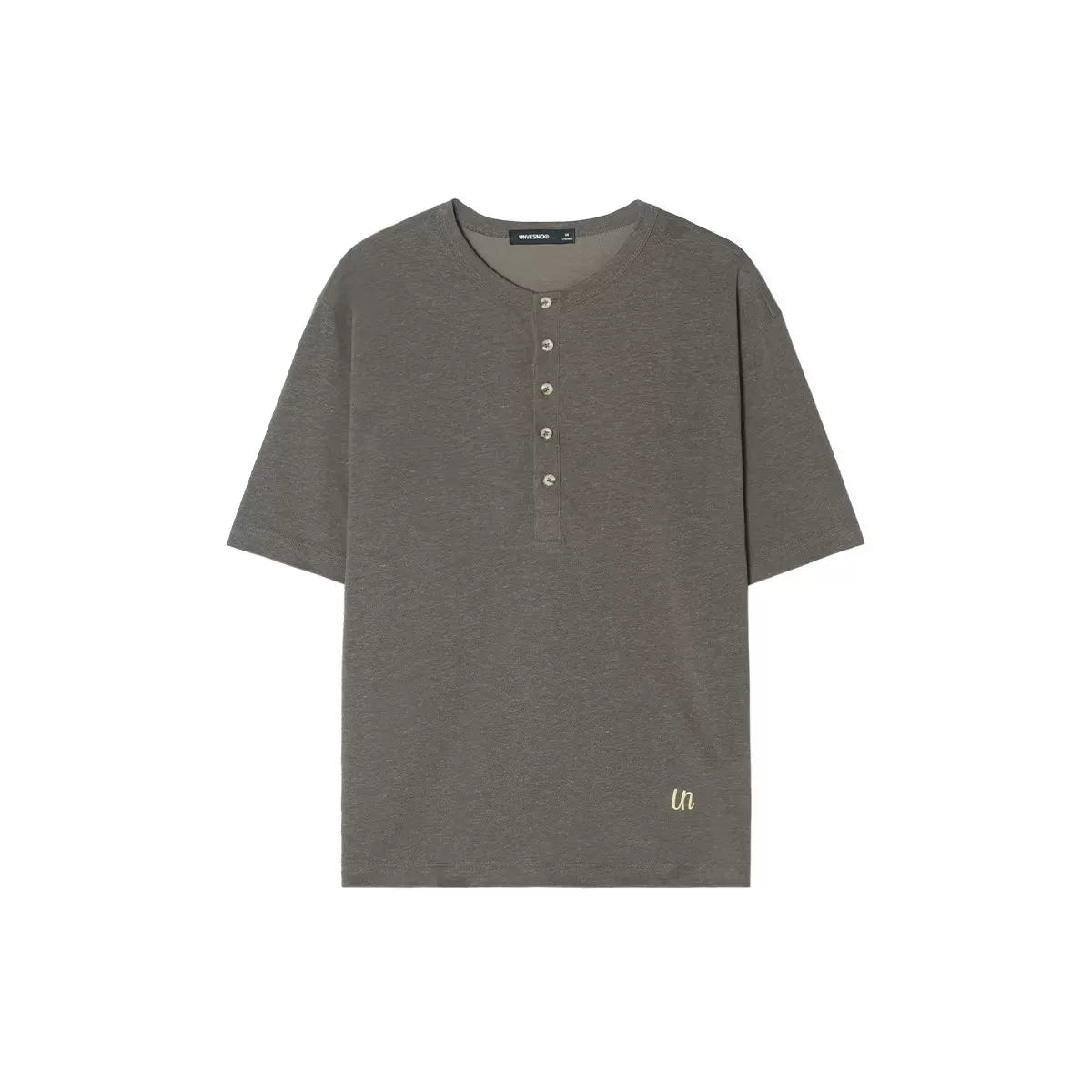 Unvesno Linen Texture Relaxed Long-Sleeve Henley Tee