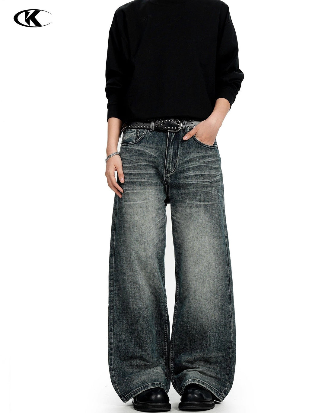 11KN Retro Drape Straight Loose Jeans