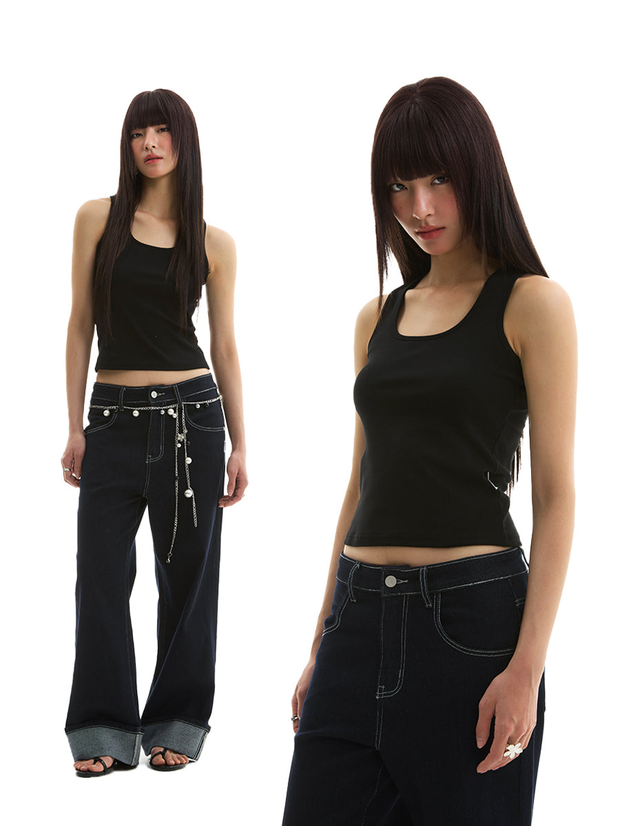 FUNKYFUN Stretch Slim U-neckline Vest