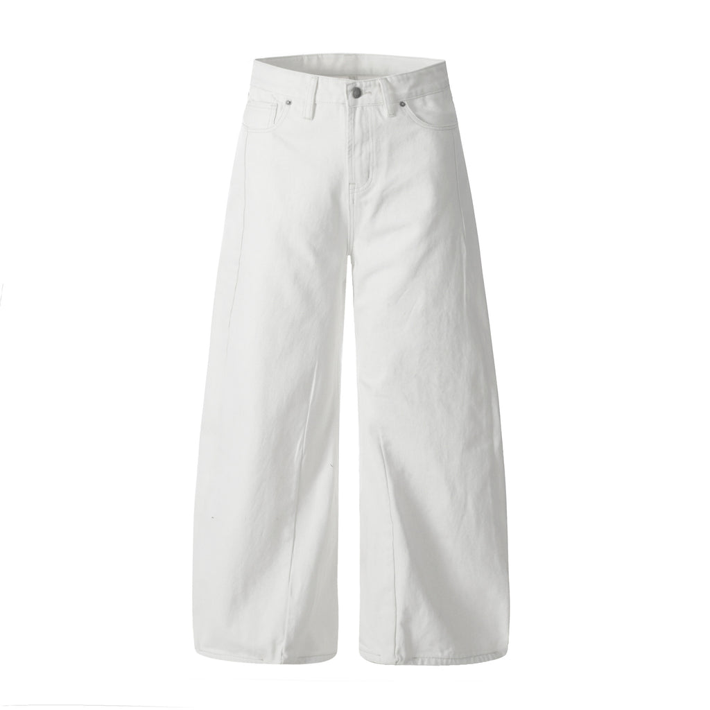 11KN 2025 high street stitching pleated white scimitar wide-leg jeans