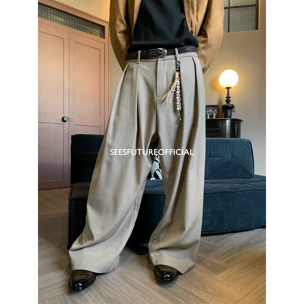Seesfuture Slack Double-pleated Wide Leg Casual Pants