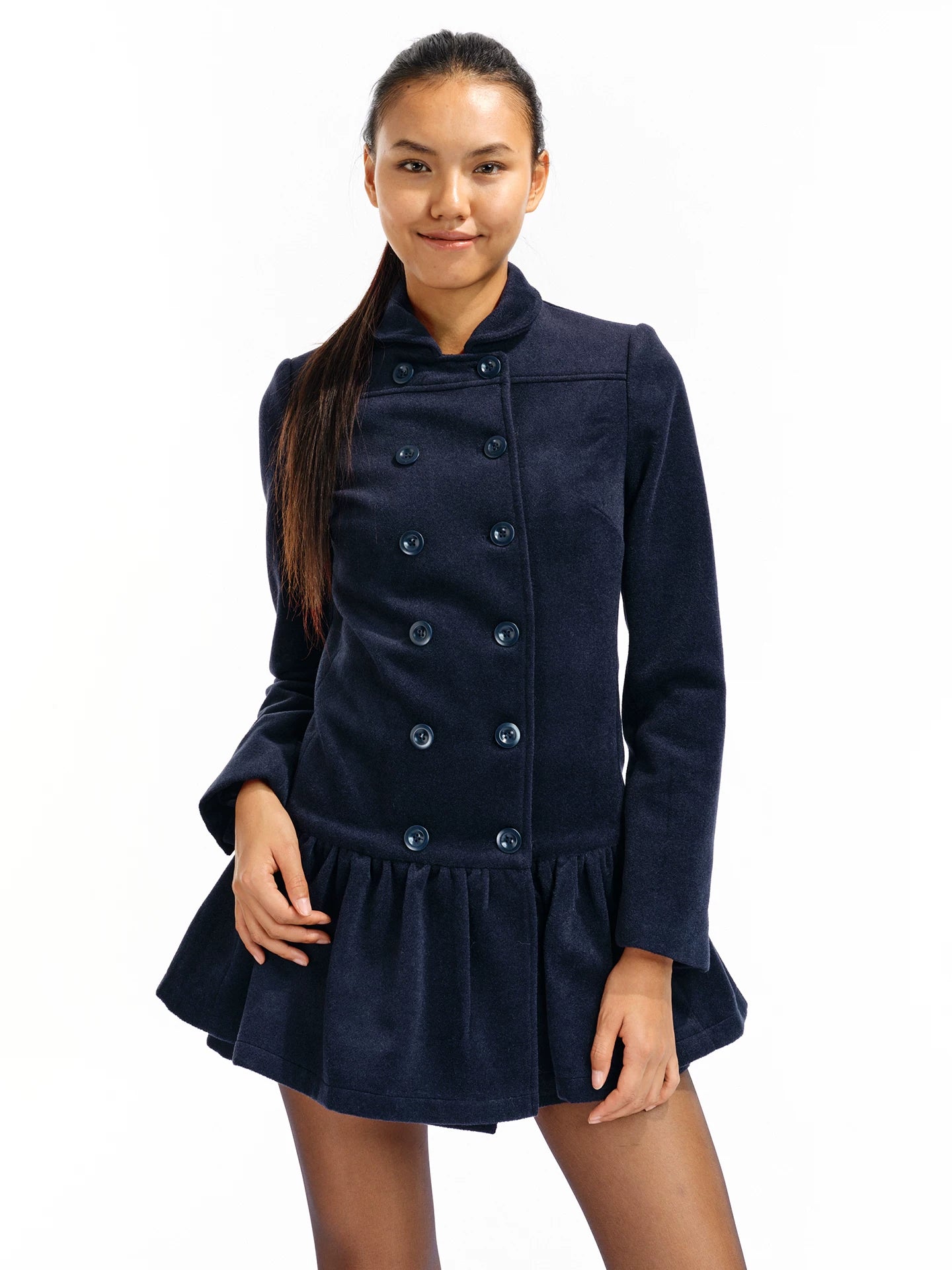 Two Little Guys Soft Waxy Double-breasted Lapel Dress Woolen Coat