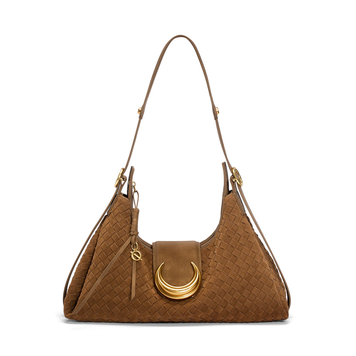 JELLY TOYBOY Brown Woven Faux Leather Zip-Top Shoulder Bag