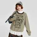 Girlyhalo Retro Crew Neck Graffiti Printingsweatshirt