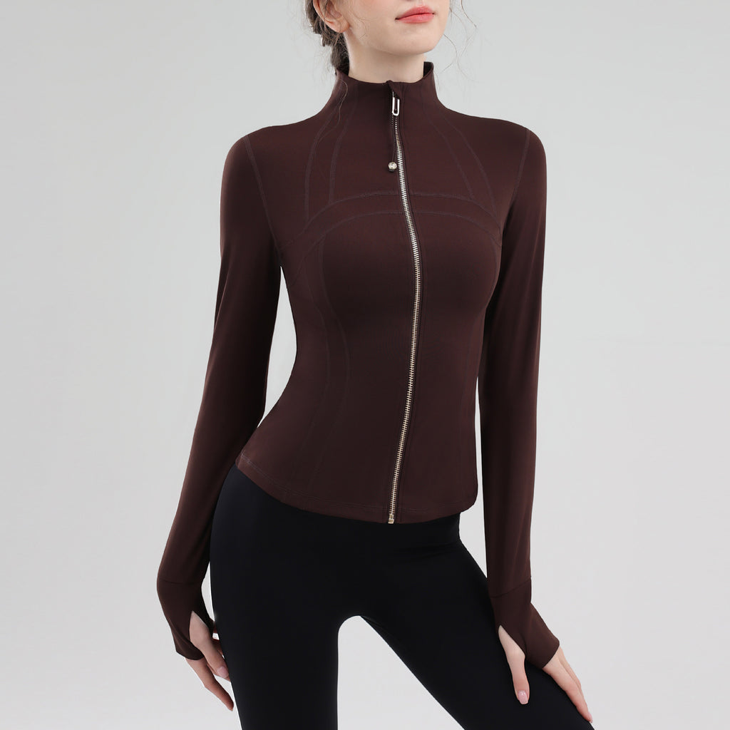 TIANQINGSE Splicing Turtleneck Slim Strap Finger Cover Long-sleeved Gym Clothes