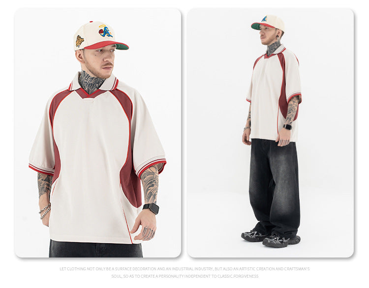 FORGIVNESS Lapel Contrasting Color Splicing Polo Shirt