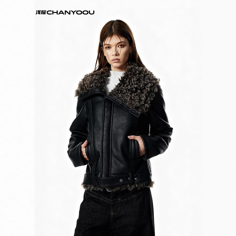 CHANYOOU Retro Asymmetrical Plush Lapel Jacket