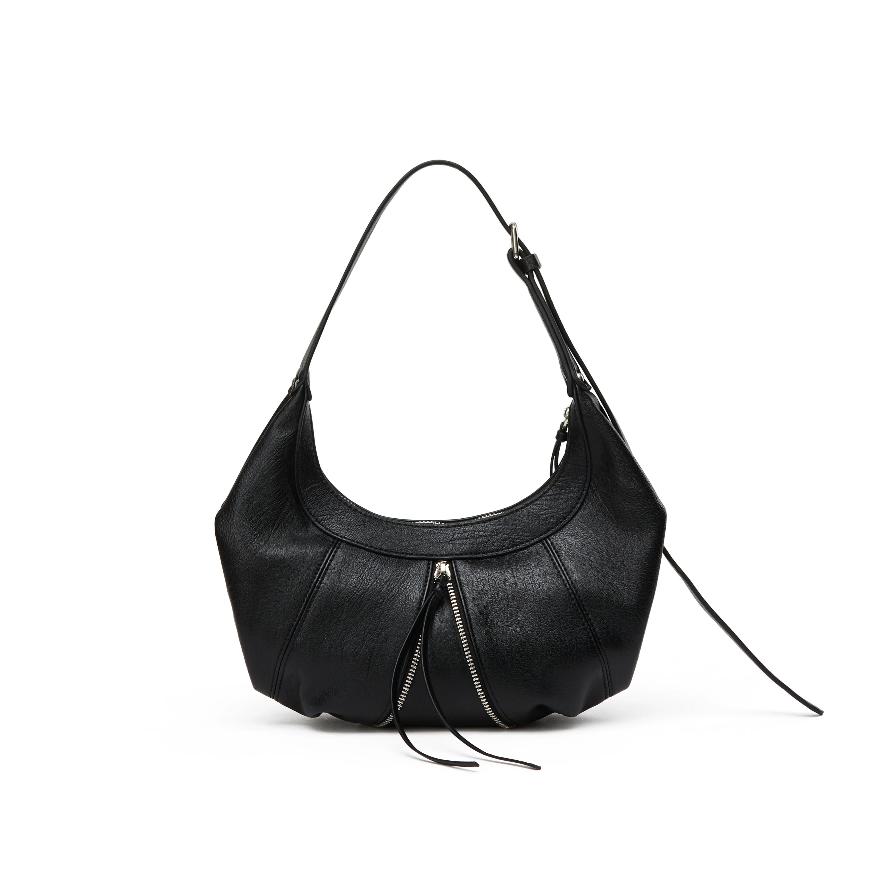 Kloaiio Black Faux Leather Zip-Top Underarm Bag