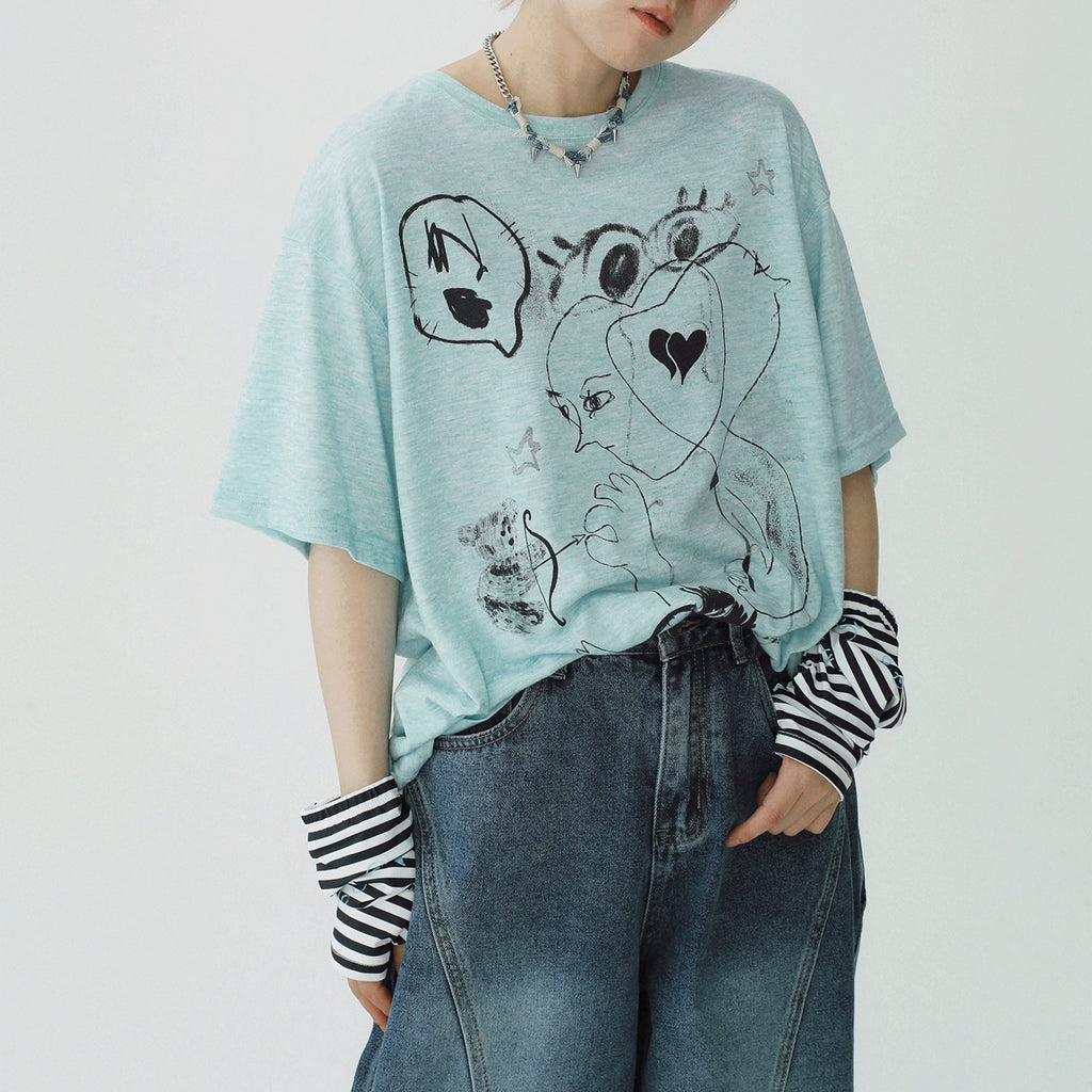 STILLYOU Love Line Graffiti Print Tee