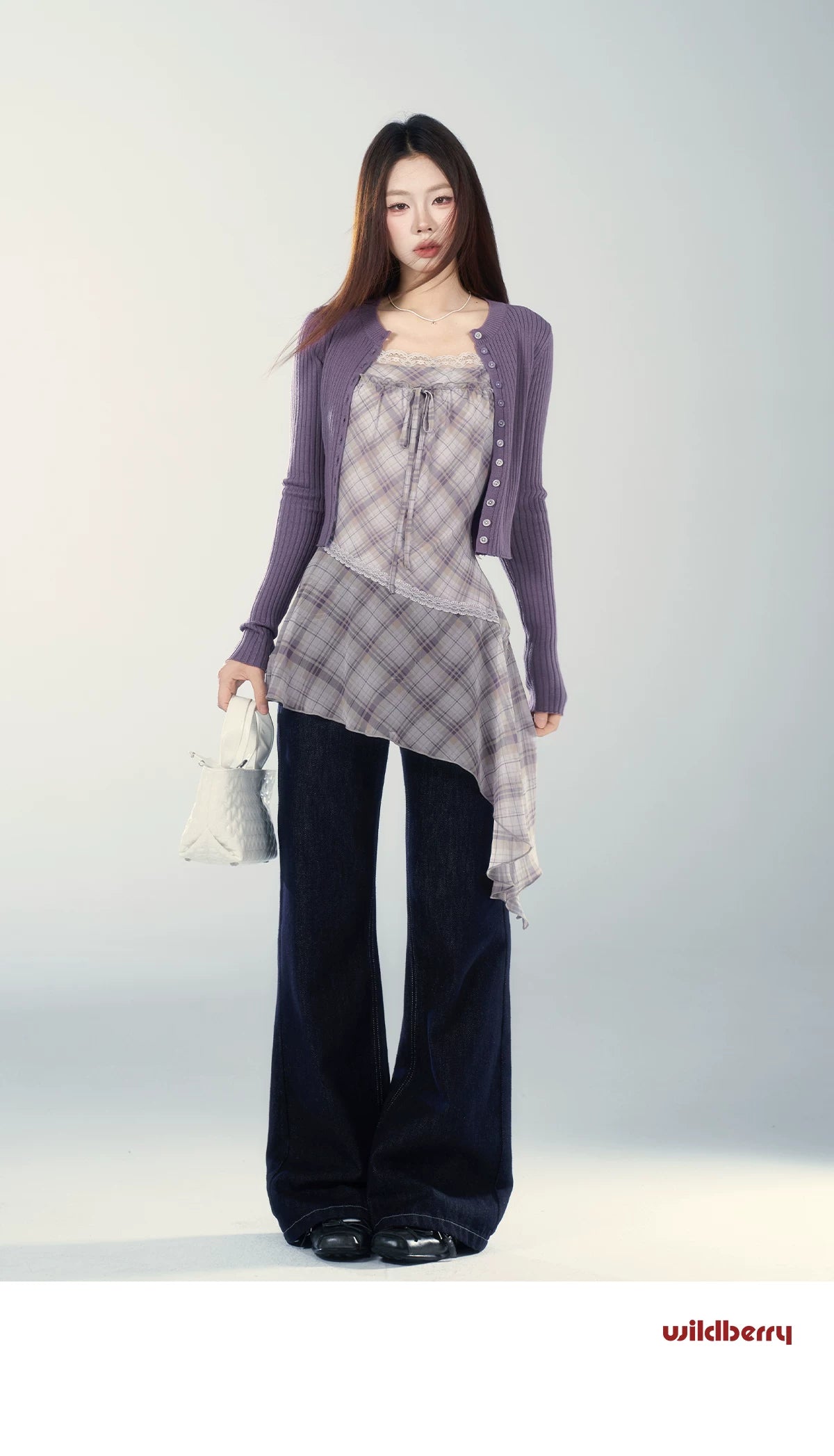 Wildberry Purple Lazy Style Skinny Cardigan Sweater