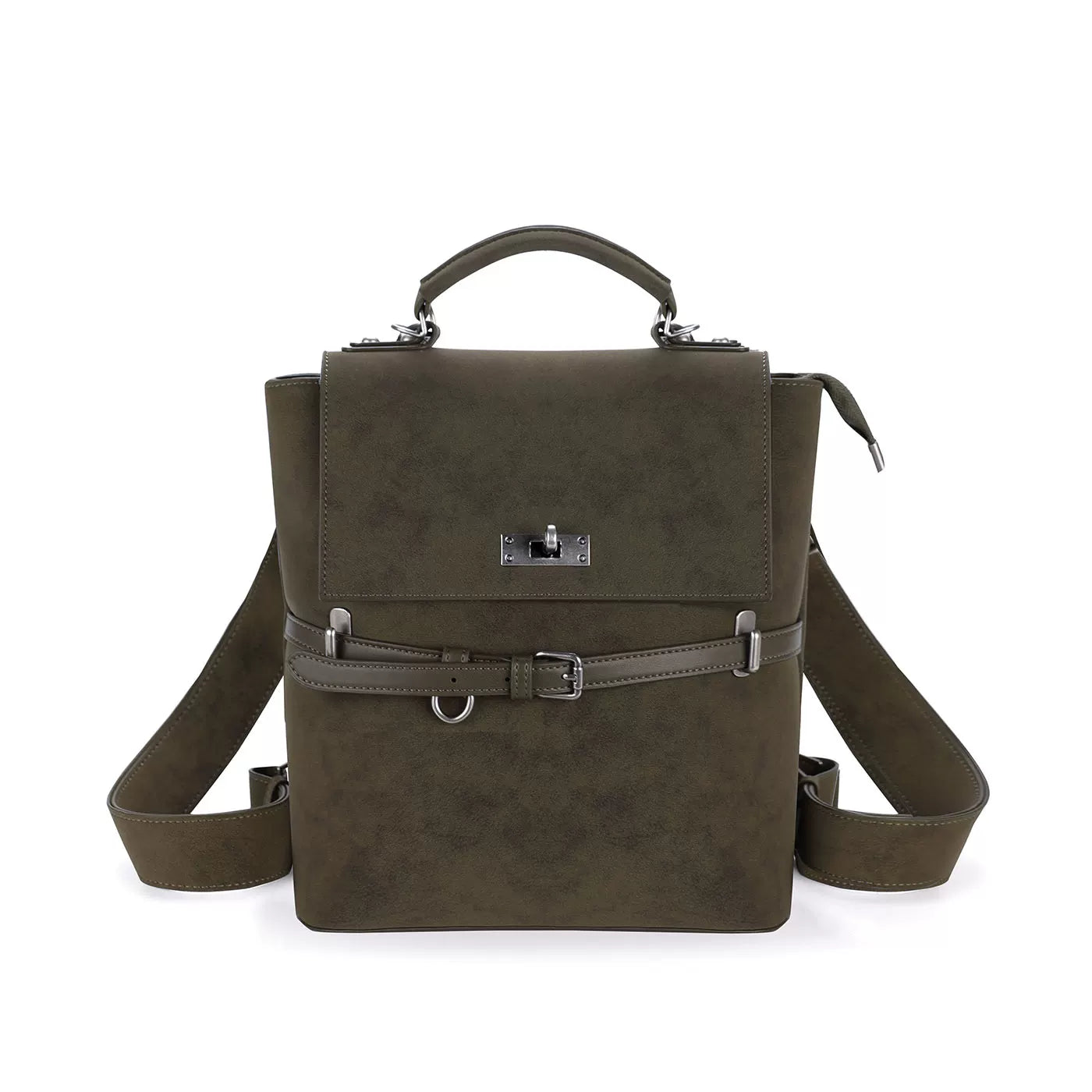 JANDRESS Moss Green Faux Leather Zip-Top -Way Backpack