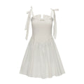 MAMC Striped Shirred Bow Strap Midi Dress