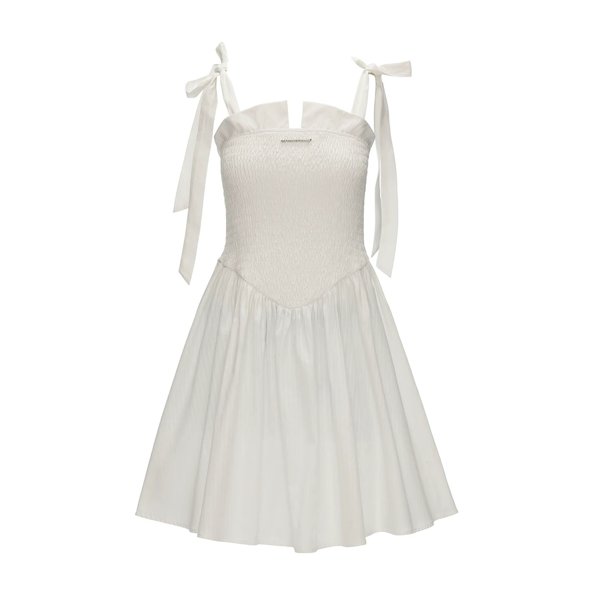 MAMC Striped Shirred Bow Strap Midi Dress