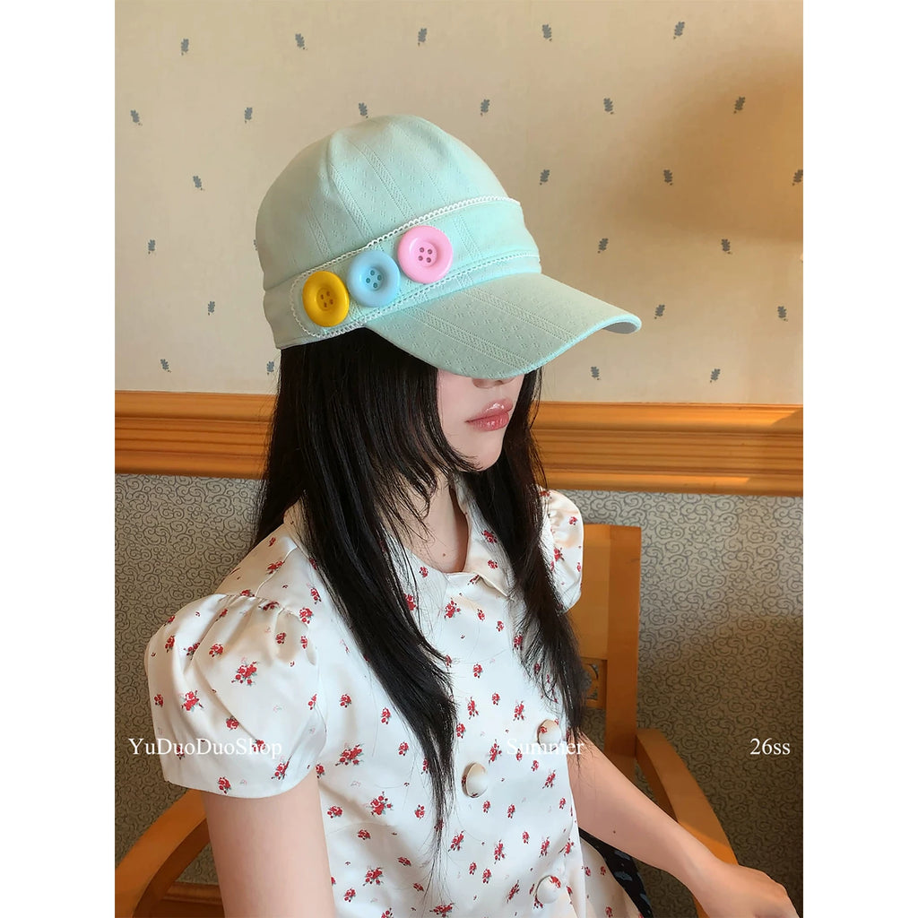 YuDuoDuo Vintage Y2K Button Baseball Cap